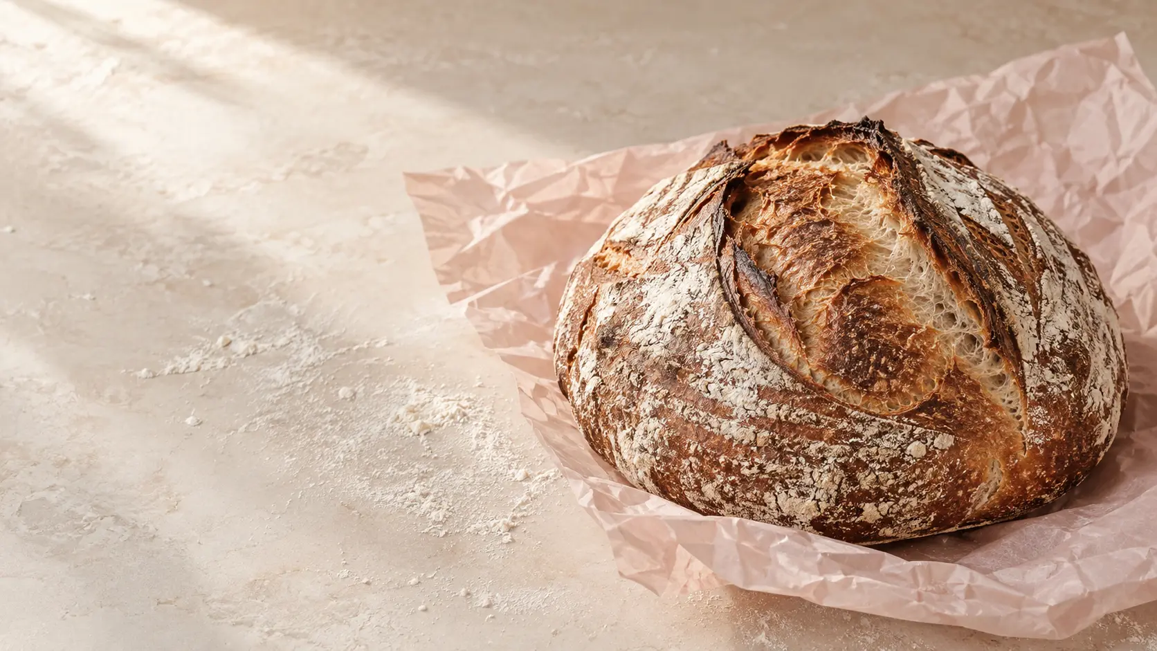 Freshly baked artisan sourdough loaf